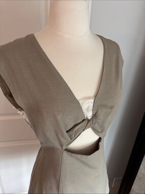 Zara Olive Green Knot Front Cutout Dress